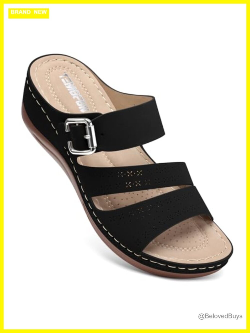 Women's Wedge Sandals with Arch Support - PU Leather Slide Sandals